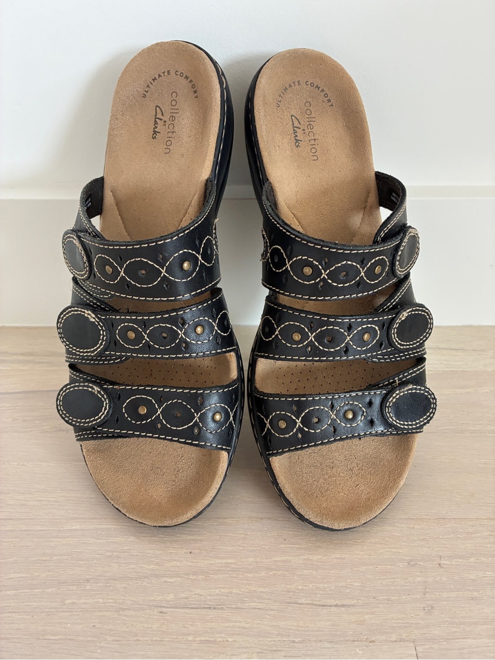 Clarks Collection Black Comfort Slide Sandals Leisa Cacti Q